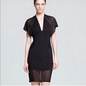 Helmut lang black mesh silk blend v-neck little black dress. Size S